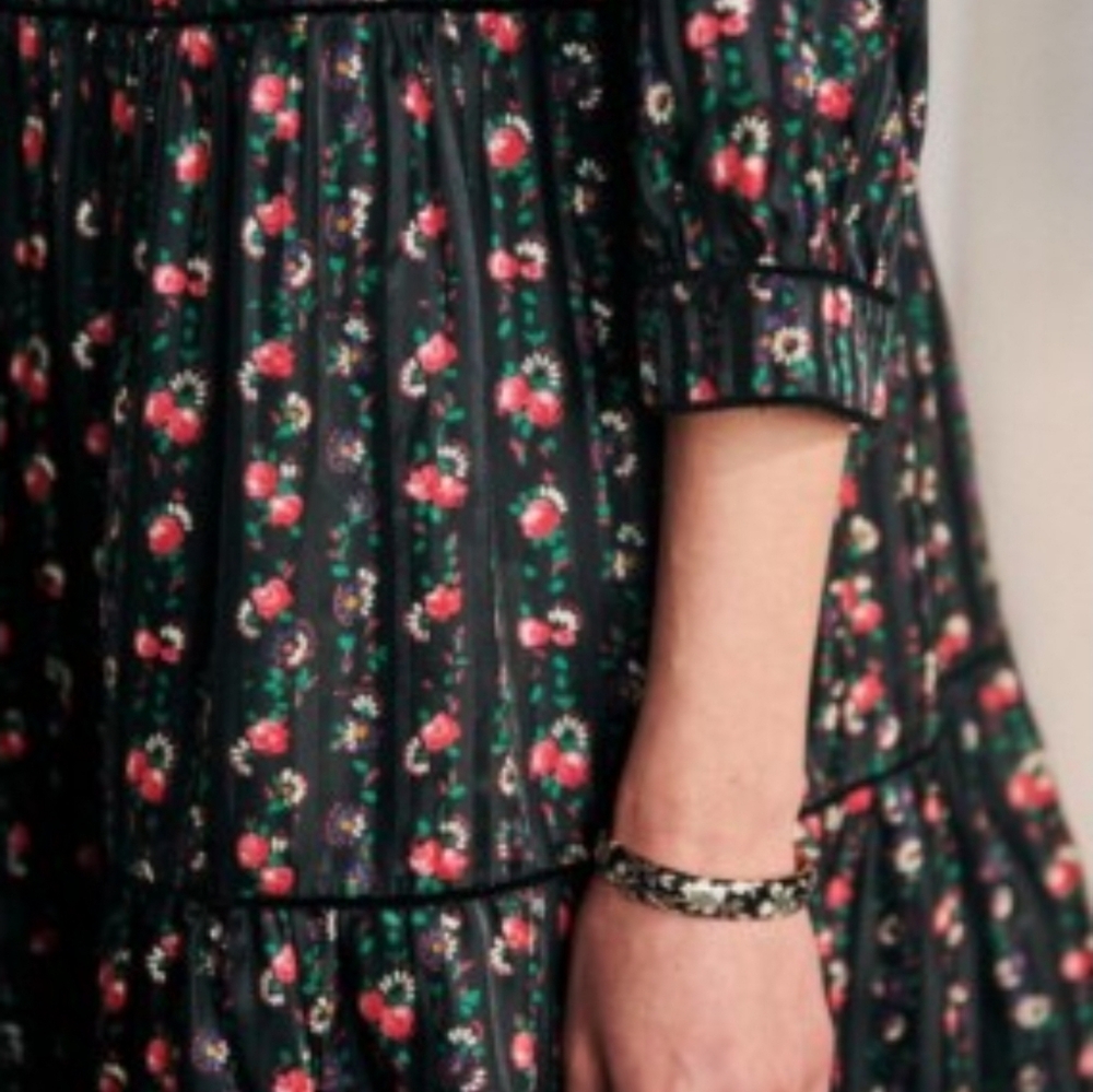 Sezane Gladys Floral Black Dress Size Small 36 (4), 100% Silk